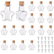 SUNNYCLUE 20Pcs Star Shape Tiny Bottle Charms Mini Wish Glass Bottles Small Potion Bottle with Cork Stopper & 20Pcs Eye Pin Peg Bails for DIY Jewellery Pendants Making Crafts Party Decor