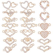 SUNNYCLUE 1 Box 40Pcs 10 Styles Heart Link Charms Rhinestone Love Charm Metal Golden Hollow Hearts Connectors Valentine Charm for Jewelry Making Charms Women DIY Necklaces Making Christmas Crafts