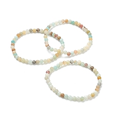 Honeyhandy Natural Amazonite Beaded Stretch Bracelets, Round, Beads: 4~5mm, Inner Diameter: 2-1/4 inch(5.65cm)