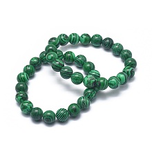 Honeyhandy Synthetic Malachite(Dyed) Bead Stretch Bracelets, Round, 2-1/8 inch~2-3/8 inch(5.5~6cm), Bead: 8mm