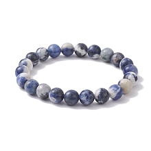 Honeyhandy Natural Sodalite Round Beaded Stretch Bracelets, Inner Diameter: 2-1/8 inch(5.5cm)