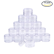 BENECREAT 16 Pack 1.7"x1.22" (25ml) Empty Clear Plastic Bead Storage Container jar with Rounded Screw-Top Lids for Beads, Nail Art, Glitter, Make Up, Cosmetics and Travel Cream