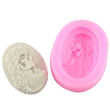 Honeyhandy Food Grade Silicone Molds, Fondant Molds, For DIY Cake Decoration, Chocolate, Candy, UV Resin & Epoxy Resin Jewelry Making, Oval with Skull, Pink, 47x36x12mm