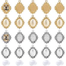 Pandahall Elite 100pcs Blank Bezel Pendant Trays Base Cabochon Settings Blank Trays Pendant with 100pcs Glass Cabochons for Photo Pendant, Antique Silver & Golden, Tray: 14x10mm/0.56x0.39