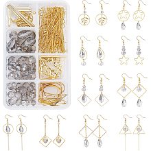 SUNNYCLUE 1 Box DIY 10 Pairs Grey Glass Beads Dangle Earring Kits Electroplate Glass Beads 5 Style Brass Linking Rings & Earring Hooks for Women DIY Earring Dangle Jewellery Making, Golden