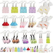 SUNNYCLUE 1 Box DIY 16 Pairs Milk Tea Charms Earring Making Starter Kit Fruit Tea Bubble Drink Bottle Charms Bulk Mushroom Gummy Bear Charms for Jewelry Making Kits Craft Earrings Keychain Supplies