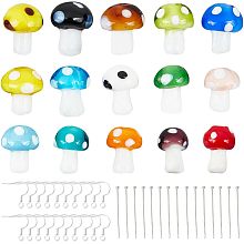 SUNNYCLUE 1 Box 90Pcs Mushroom Beads Earring Making Starter Kit Colorful Glass Lampwork Mushroom Charms Bead Earring Hooks Head Pins Mini Mushrooms Beads for Jewelry Making Kits Women DIY Supplies