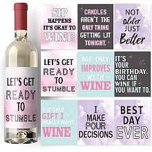 Arricraft 18 Sheets 9 Style Birthday Theme Paper Adhesive Sticker Colorful Wine Bottle Label Sticker Wine Decal Marriage Labels Supplies for Party Anniversary Decoration 3.93x4.92in