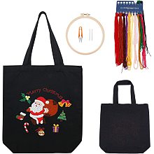 WADORN Canvas Tote Bag Embroidery Kit with Santa Claus Pattern and Instruction, DIY Black Canvas Bag Embroidery Kit Include Needle Hoop Threads Personalized Bag Cross Stitch Kit for Christmas Gifts