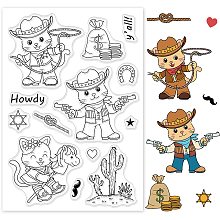 GLOBLELAND 1Sheet Cowboy Cat Silicone Clear Stamp Animal Children Transparent Silicone Stamp Horse Clear Stamp for Scrapbook Journal Card Making