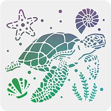 FINGERINSPIRE Tortoise Stencils Decoration Template 11.8x11.8 inch Plastic Starfish Seaweed Conch Shell Drawing Painting Stencils Square Reusable Stencils for Painting on Wood, Floor, Wall and Tile