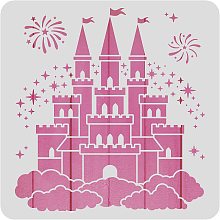 BENECREAT Castle Plastic Painting Stencil, 12x12" Star Firework Pattern Craft Template DIY Art Craft Stencil for Scrabooking Card Wood Paper Wall Decoration