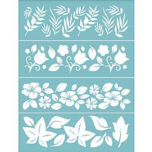 OLYCRAFT Self-Adhesive Silk Screen Printing Stencil Reusable Pattern Stencils Flower & Leaf for Painting on Wood Fabric T-Shirt Wall and Home Decorations-11x8 Inch