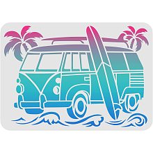 FINGERINSPIRE Surf Car Stencils 11.7x8.3 inch A4 Plastic Palm Trees Wave Drawing Painting Stencils Surfboard Pattern Wall Stencils Reusable Stencils for Painting on Wood, Floor, Wall and Tile