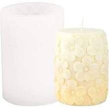 SUPERFINDINGS 1Pc Candle Molds for Candle Making,DIY Candle Silicone Molds 73x100mm Column with Flower Candle Mould White Resin Casting Molds for Party Home Dinner Decor Accessories