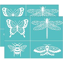 OLYCRAFT 2 Pcs 7.7x5.5 Inch Insect Self-Adhesive Silk Screen Printing Stencil Bee Butterfly Dragonfly Moth Mesh Transfer Stencil Reusable Silk Screen Stencil for Painting on Wood T-Shirt Fabric