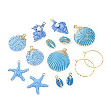 DIY Alloy Shell Starfish Shape Hoop Earring Making Kits, Deep Sky Blue, 17~35.5x8.5~29.5x3.5~7mm, 14pcs/set