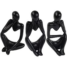 GORGECRAFT 3Pcs Black Thinker Statue Thinking Man Collectible Figurines Set Modern Mini Resin Abstract Sculpture Ornaments for Art Home Office Bookshelf Living Room Table Decorations