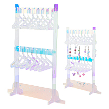 SUPERFINDINGS 1 Set Acrylic Hanger Earrings Display Stand 2 Tiers with 16Pcs Coat Hangers Colorful Cute Jewelry Stand Organizer Ear Studs Display Rack for Retail Show Personal Exhibition,22.3x7x30cm