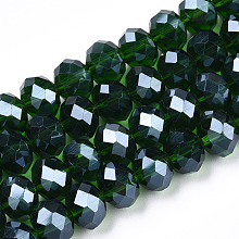 Honeyhandy Electroplate Glass Beads Strands, Pearl Luster Plated, Faceted, Rondelle, Dark Green, 4x3mm, Hole: 0.4mm, about 123~127pcs/strand, 16.5~16.9 inch(42~43cm)