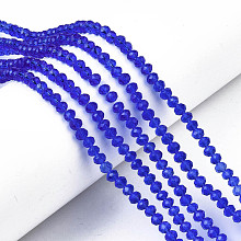 Honeyhandy Glass Beads Strands, Faceted, Rondelle, Royal Blue, 4x3mm, Hole: 0.4mm, about 123~127pcs/strand, 16.5~16.9 inch(42~43cm)