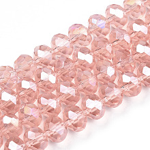 Electroplate Glass Beads Strands, AB Color Plated, Faceted, Rondelle, Light Salmon, 8x6mm, Hole: 1mm, about 65~68pcs/strand, 15.7~16.1 inch(40~41cm)