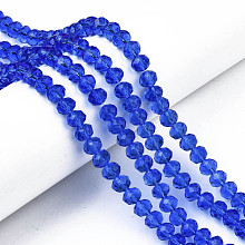 Honeyhandy Glass Beads Strands, Faceted, Rondelle, Royal Blue, 8x6mm, Hole: 1mm, about 65~68pcs/strand, 15.7~16.1 inch(40~41cm)