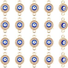 Arricraft 50 Pcs Evils Eye Connector Charms, Light Gold Alloy Charms with Rhinestone Blue Flat Round Enamel Connector Pendants for DIY Bracelet Necklace Earrings Anklets