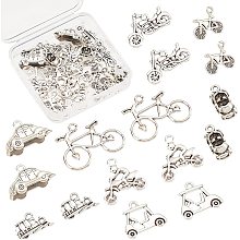 SUNNYCLUE 1 Box 48Pcs 8 Styles Bicycle Charms Alloy Pendants Bike Motorcycle Car Tour Bus Train Charm Kit Silver Transportation Pendant for Jewelry Making Charms DIY Necklace Bracelet Earring Crafting