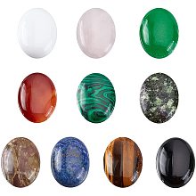 SUPERFINDINGS 10 Styles Oval Natural Gemstone Cabochons 30x22mm Flatback Gemstone Stone Beads Dyed Healing Quartz Chakra Stone for Jewelry Craft Making