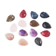 Honeyhandy Natural Mixed Gemstone Cabochons, Teardrop, Faceted, 14x10x4.5mm