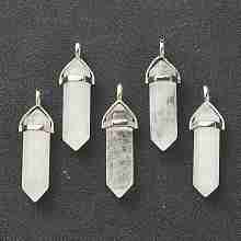 Honeyhandy Natural Quartz Crystal Pendants, with Platinum Tone Brass Findings, Bullet, 39.5x12x11.5mm, Hole: 4.5x2.8mm