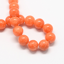 Honeyhandy Natural Dyed Yellow Jade Gemstone Bead Strands, Round, Coral, 10mm, Hole: 1mm, about 40pcs/strand, 15.7 inch