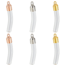 PandaHall Elite 6 Sets Glass Vial Charm Pendant, 3 Colors Transparent Glass Hanging Bottles Curved Tube Wish Bottles Unisex Bracelets Accessories for Urn Bangle Necklace Jewelry Making