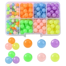 Honeyhandy Luminous Acrylic Beads, Glow in the Dark, Round, Mixed Color, 6~8mm, Hole: 1.6~1.8mm, 334pcs/box