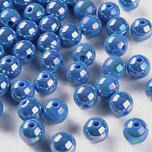 Honeyhandy Opaque Acrylic Beads, AB Color Plated, Round, Royal Blue, 10x9mm, Hole: 2mm, about 940pcs/500g