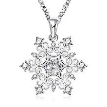 Honeyhandy Fashion Popular Brass Cable Chain Snowflake Cubic Zirconia Pendant Necklace, Christmas Jewelry, Silver Color Plated, 18 inch