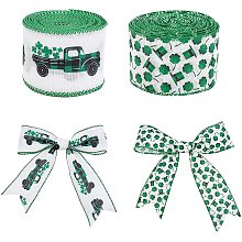 Arricraft 2 Rolls Single Face Polyester Ribbon, 2-1/2" X 10 Yds Clover & Car Pattern Printed Ribbons, Wired Edge Ribbons for Wrapping ,Hair Bows, Packaging, Party, Patrick's Day Decoration ( Green )