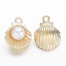 Honeyhandy Alloy Charms, with Acrylic Pearl, Shell, Golden, 15x11.5x7mm, Hole: 1.5mm