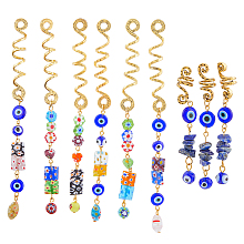 DICOSMETIC Evil Eye Style Tassel Hair Ring Jewelry Dreadlocks Accessories for Woman, Braiding Hair Pendants Decoration Clips, Antique Golden, 76~147mm, 9pcs/set