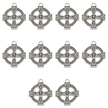 Honeyhandy 10Pcs Irish Tibetan Style Alloy Pendants, Cross, Antique Silver, 24x20x3mm, Hole: 2mm