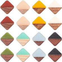 OLYCRAFT 16pcs Resin Wood Cabochons Square Two Tone Cabochon Without Hole 13.5mm Blanks Wood Cabochons Vintage Resin Wood Statement for Necklace Earring DIY Jewelry Making - 8 Colors