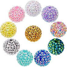 SUNNYCLUE 40Pcs 10 Style Resin Rhinestone Beads Chunk Beads Acrylic Round Beads 20mm Chunky Beads for Jewelry Making Large Resin Beads Berry Bead Bracelets Earrings Supplies Mixed Color DIY Craft