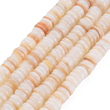 Honeyhandy Natural Freshwater Shell Beads Strands, Flat Round/Disc, Antique White, 6x1~2mm, Hole: 0.5mm, about 190~200pcs/strand, 14.76 inch~15.16(37.5cm~38.5cm)