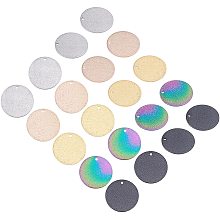 UNICRAFTALE 30pcs 5 Colors 20mm Flat Round Pendants with Loop Stainless Steel Textured Charms Vacuum Plating Flat Round Charms for DIY Jewelry Making, 1mm Hole