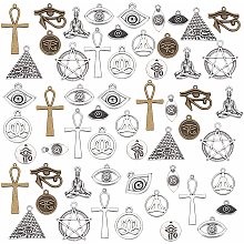 PandaHall Elite 14 Styles Cross Charms, 56pcs Star of David Yoga Lotus Charms Evil Eye Horse Eye Egyptian Eye Pendant Tibetan Alloy Metal Dangle Charms for Craft DIY Necklace Bracelet Earrings Making