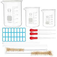 OLYCRAFT 10pcs Lab Measuring Glass Beakers Set 50ml 100ml 150ml Glass Graduated Beaker Set with Beaker Brush Glass Dropper Glass Stirring Rod and Label Paper for Science Lab