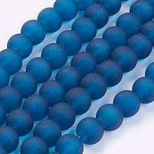 Honeyhandy Transparent Glass Bead Strands, Frosted, Round, Marine Blue, 10mm, Hole: 1.3~1.6mm, about 80pcs/strand, 31.4 inch