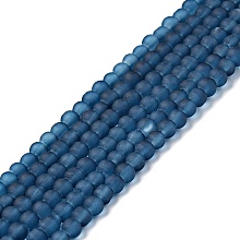 Honeyhandy Transparent Glass Bead Strands, Frosted, Round, Marine Blue, 4mm, Hole: 1.1~1.6mm, about 200pcs/strand, 31.4 inch