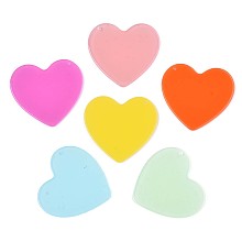 Honeyhandy Translucent Cellulose Acetate(Resin) Pendants, Solid Color, Heart, Mixed Color, 38x41x2mm, Hole: 1.4mm